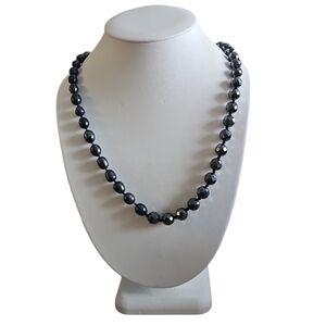Anthology 925 Sterling Silver Clasp Faceted Hematite Pearl Beaded Long Necklace